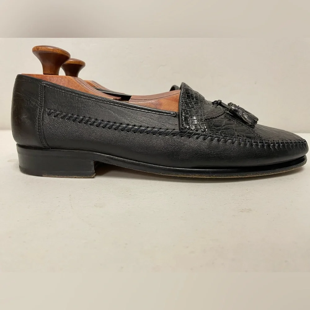 DAVID‎ EDEN Hand Made Crocodile & Nappa Leather Tassel Loafer in Black Size 11
